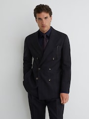 Reiss Navy Valley Classic Fit Wool Double-Breasted Pinstripe Suit Blazer - Image 3 of 9