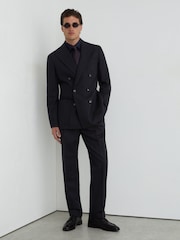 Reiss Navy Valley Classic Fit Wool Double-Breasted Pinstripe Suit Blazer - Image 5 of 9