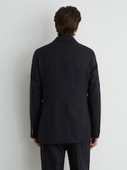Reiss Navy Valley Classic Fit Wool Double-Breasted Pinstripe Suit Blazer - Image 6 of 9