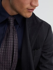 Reiss Navy Valley Classic Fit Wool Double-Breasted Pinstripe Suit Blazer - Image 7 of 9