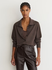 Reiss Taupe Neutral Gale Merino Wool Collared Cardigan - Image 1 of 7