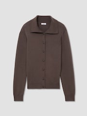 Reiss Taupe Neutral Gale Merino Wool Collared Cardigan - Image 2 of 7
