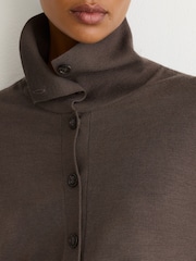 Reiss Taupe Neutral Gale Merino Wool Collared Cardigan - Image 3 of 7