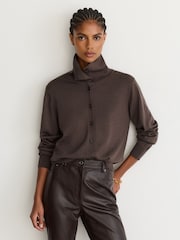 Reiss Taupe Neutral Gale Merino Wool Collared Cardigan - Image 6 of 7