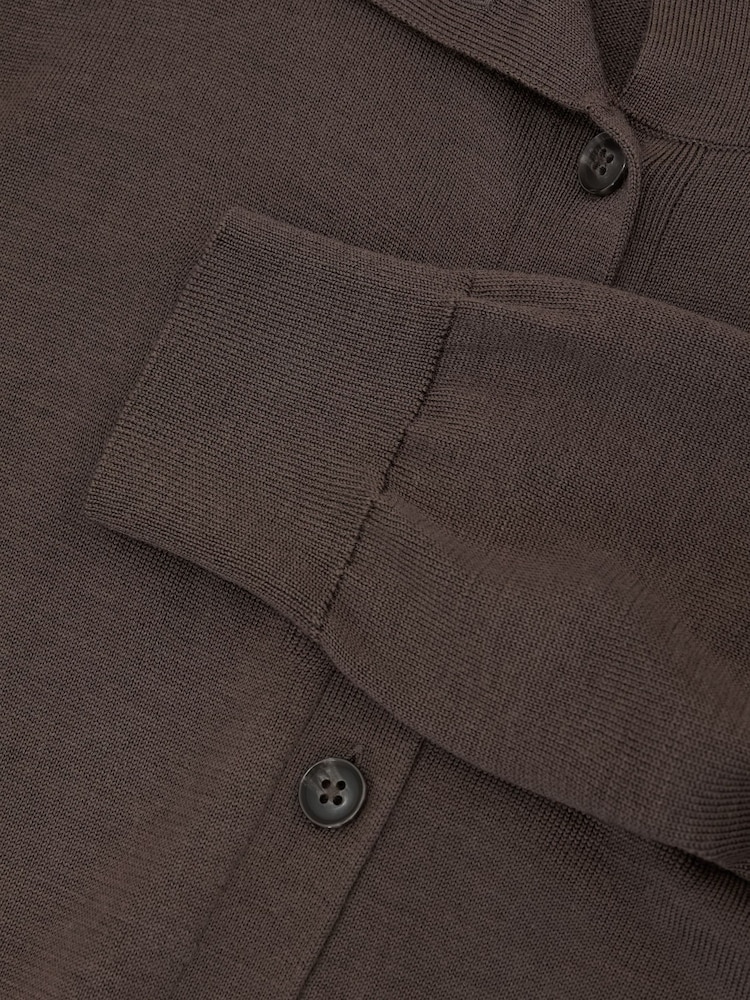 Reiss Taupe Neutral Gale Merino Wool Collared Cardigan - Image 7 of 7 Reiss Taupe Neutral Gale Merino Wool Collared Cardigan - Image 7 of 7