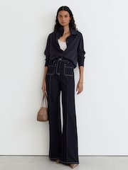 Reiss Navy Gale Merino Wool Collared Cardigan - Image 3 of 8
