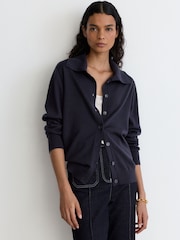 Reiss Navy Gale Merino Wool Collared Cardigan - Image 5 of 8
