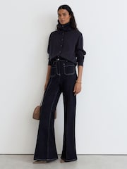 Reiss Navy Gale Merino Wool Collared Cardigan - Image 6 of 8