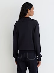 Reiss Navy Gale Merino Wool Collared Cardigan - Image 7 of 8