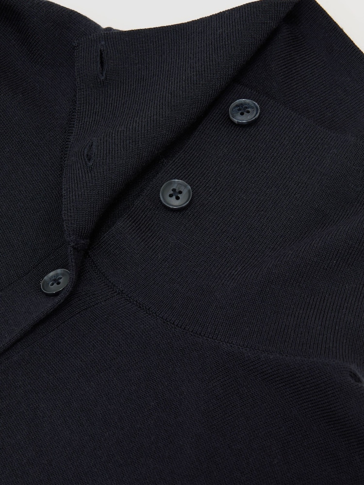 Reiss Navy Gale Merino Wool Collared Cardigan - Image 8 of 8 Reiss Navy Gale Merino Wool Collared Cardigan - Image 8 of 8