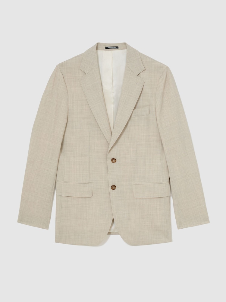 Reiss Oatmeal Vita Wool Pin-Check Single-Breasted Suit Blazer Classic-Fit - Image 2 of 9