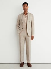 Reiss Oatmeal Vita Wool Pin-Check Single-Breasted Suit Blazer Classic-Fit - Image 3 of 9