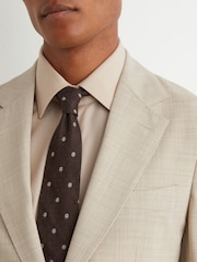 Reiss Oatmeal Vita Wool Pin-Check Single-Breasted Suit Blazer Classic-Fit - Image 5 of 9