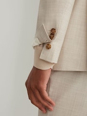 Reiss Oatmeal Vita Wool Pin-Check Single-Breasted Suit Blazer Classic-Fit - Image 6 of 9