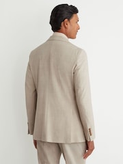 Reiss Oatmeal Vita Wool Pin-Check Single-Breasted Suit Blazer Classic-Fit - Image 7 of 9