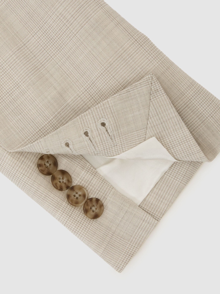 Reiss Oatmeal Vita Wool Pin-Check Single-Breasted Suit Blazer Classic-Fit - Image 9 of 9