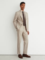 Reiss Oatmeal Vita Wool Pin-Check Classic-Fit Suit Trousers - Image 1 of 6