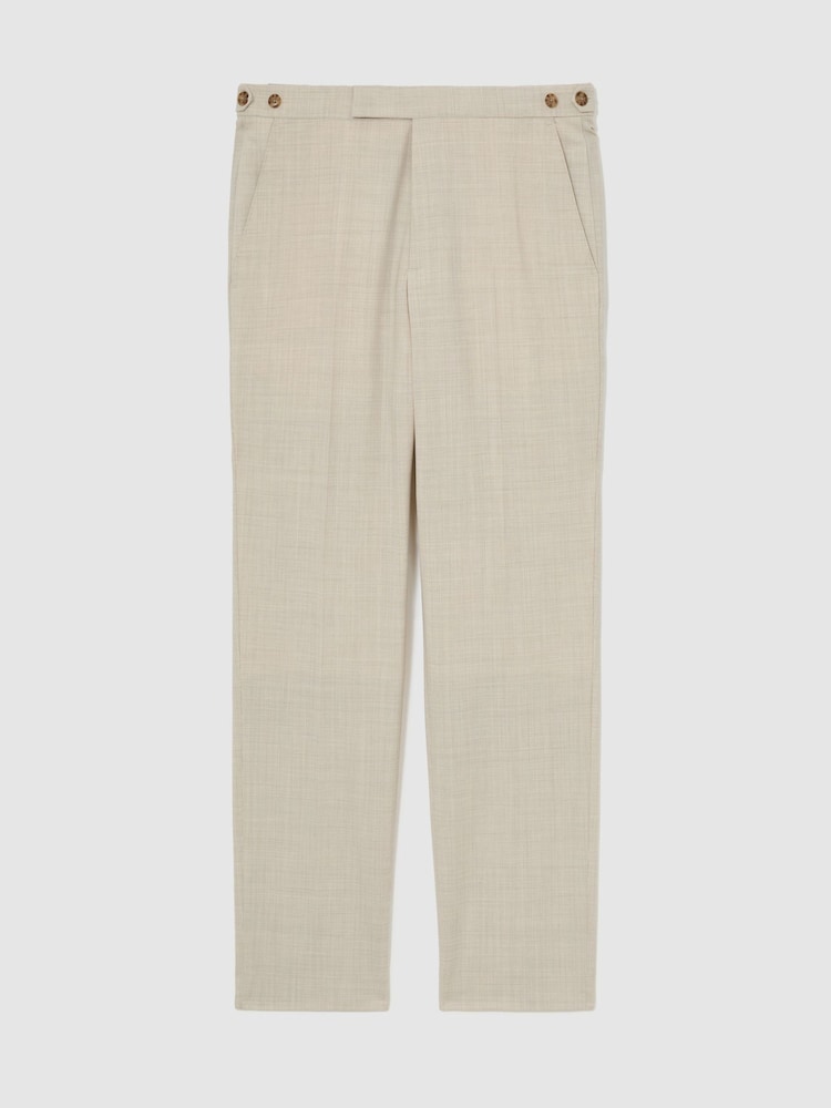 Reiss Oatmeal Vita Wool Pin-Check Classic-Fit Suit Trousers - Image 2 of 6
