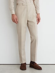 Reiss Oatmeal Vita Wool Pin-Check Classic-Fit Suit Trousers - Image 3 of 6