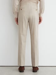 Reiss Oatmeal Vita Wool Pin-Check Classic-Fit Suit Trousers - Image 5 of 6