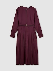 Rojo baya - Vestido a media pierna con cinturón de tela pata de gallo a cuadros de Reiss Kea - Imagen 2 de 7