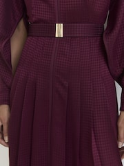 Rojo baya - Vestido a media pierna con cinturón de tela pata de gallo a cuadros de Reiss Kea - Imagen 4 de 7