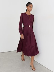 Rojo baya - Vestido a media pierna con cinturón de tela pata de gallo a cuadros de Reiss Kea - Imagen 5 de 7
