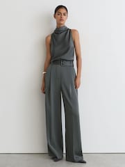 Reiss Dark Grey Erica Satin Cowl-Neck Wide-Leg Jumpsuit - Image 5 of 6