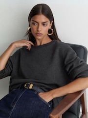 Reiss Charcoal Grey Marl Carmen Cotton-Blend Sweatshirt with Cashmere - Image 1 of 7