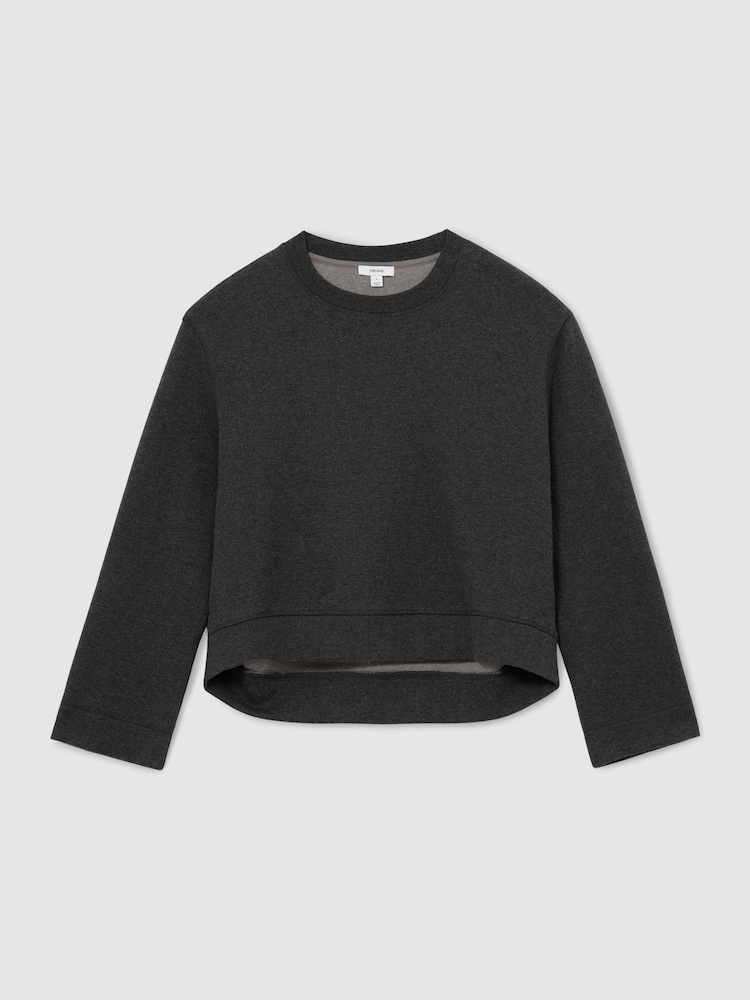 Reiss Charcoal Grey Marl Carmen Cotton-Blend Sweatshirt with Cashmere - Image 2 of 7 Reiss Charcoal Grey Marl Carmen Cotton-Blend Sweatshirt with Cashmere - Image 2 of 7