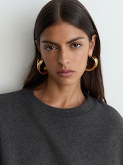 Reiss Charcoal Grey Marl Carmen Cotton-Blend Sweatshirt with Cashmere - Image 4 of 7