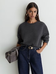 Reiss Charcoal Grey Marl Carmen Cotton-Blend Sweatshirt with Cashmere - Image 6 of 7