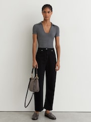 Reiss Grey Marl Daria Scoop-Neck Jersey Polo Top - Image 3 of 6