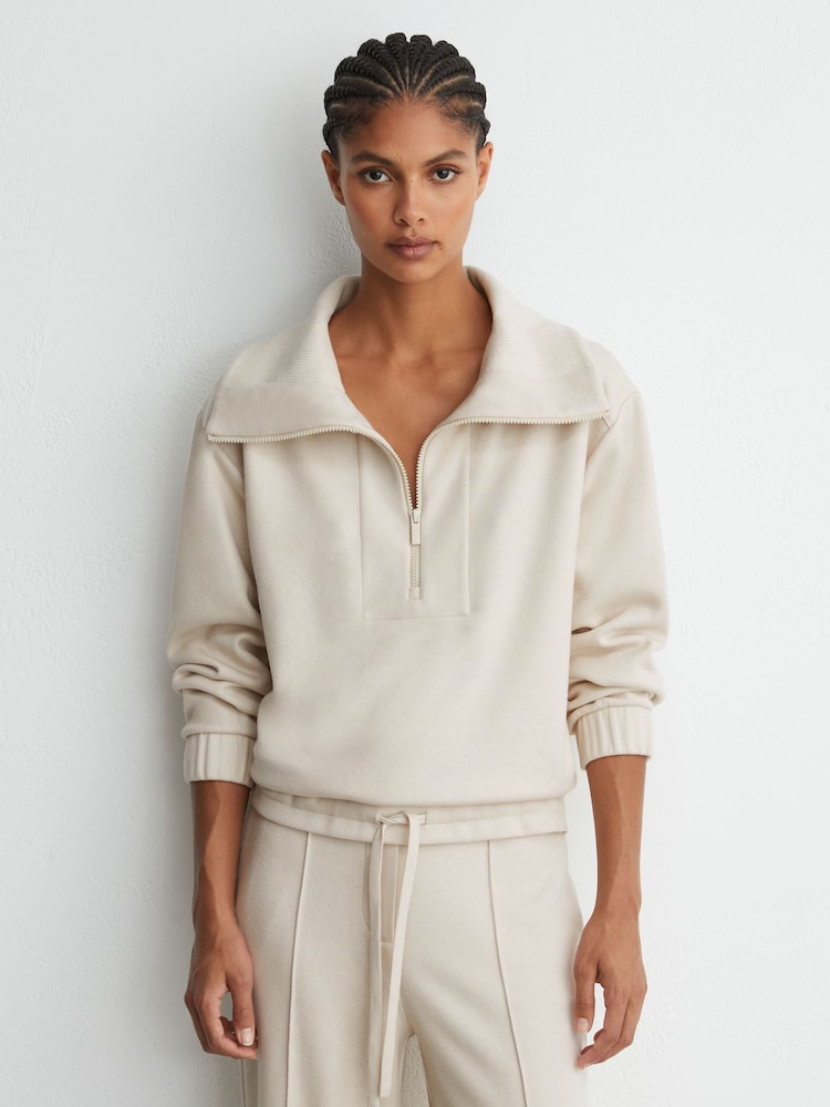 Reiss Ivory Layla Lyocell-Wool Half-Zip Sweatshirt - Image 1 of 6