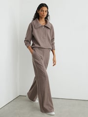 Reiss Fawn Brown Layla Petite Lyocell-Wool Wide-Leg Joggers - Image 1 of 8