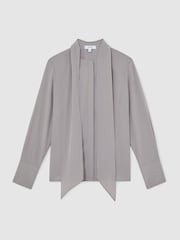 Reiss Grey Kathlyn Matte-Silk Tie-Neck Blouse - Image 2 of 9