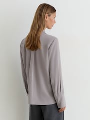 Reiss Grey Kathlyn Matte-Silk Tie-Neck Blouse - Image 5 of 9