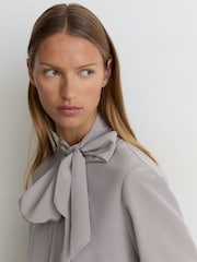 Reiss Grey Kathlyn Matte-Silk Tie-Neck Blouse - Image 6 of 9
