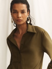 Reiss Khaki Green Adie Wool-Blend Long-Sleeve Shirt - Image 1 of 10