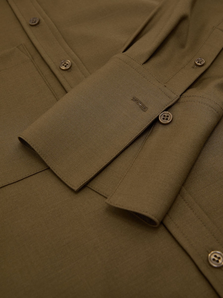 Reiss Khaki Green Adie Wool-Blend Long-Sleeve Shirt - Image 10 of 10 Reiss Khaki Green Adie Wool-Blend Long-Sleeve Shirt - Image 10 of 10