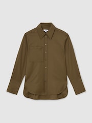 Reiss Khaki Green Adie Wool-Blend Long-Sleeve Shirt - Image 2 of 10