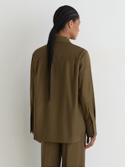Reiss Khaki Green Adie Wool-Blend Long-Sleeve Shirt - Image 9 of 10