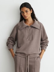 Reiss Fawn Brown Layla Lyocell-Wool Half-Zip Sweatshirt - Image 1 of 6