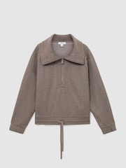 Reiss Fawn Brown Layla Lyocell-Wool Half-Zip Sweatshirt - Image 2 of 6