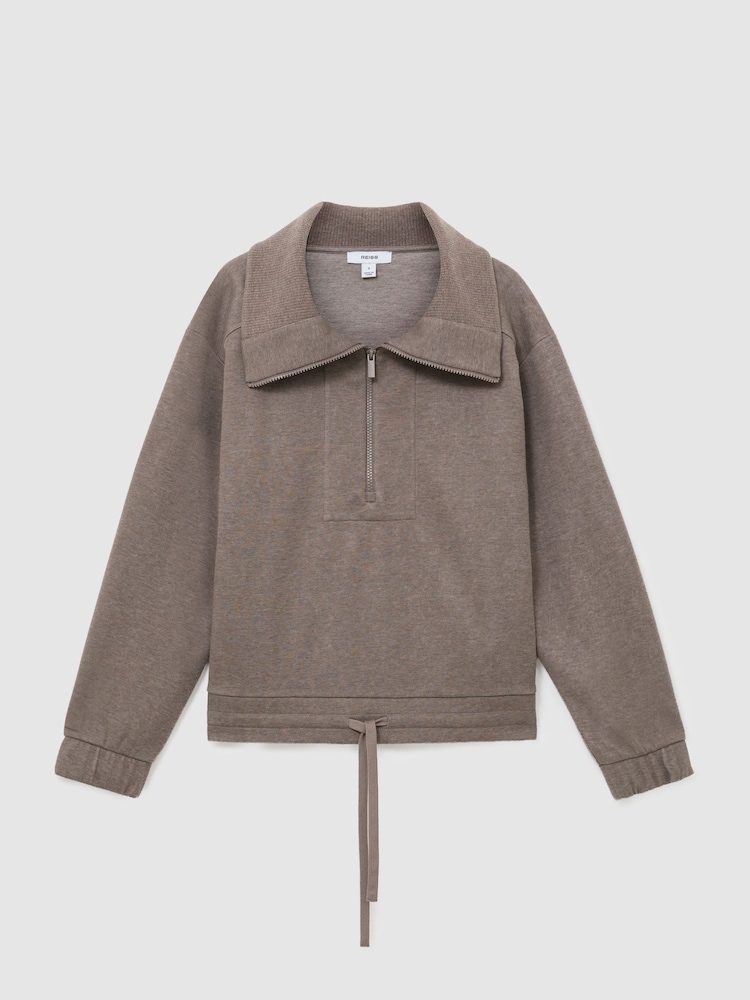Reiss Fawn Brown Layla Lyocell-Wool Half-Zip Sweatshirt - Image 2 of 6 Reiss Fawn Brown Layla Lyocell-Wool Half-Zip Sweatshirt - Image 2 of 6