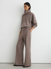 Reiss Fawn Brown Layla Lyocell-Wool Half-Zip Sweatshirt - Image 3 of 6