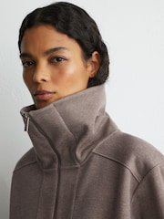Reiss Fawn Brown Layla Lyocell-Wool Half-Zip Sweatshirt - Image 4 of 6