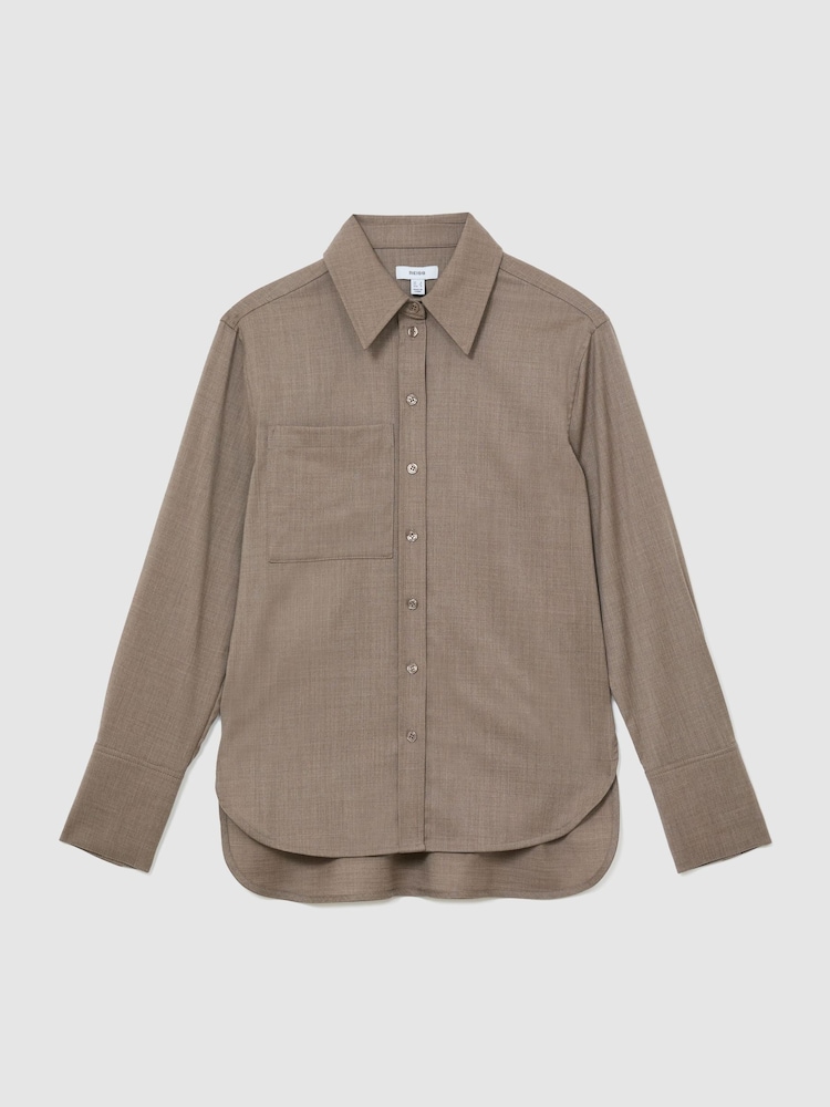 Reiss Neutral Adie Wool-Blend Long-Sleeve Shirt - Image 2 of 7