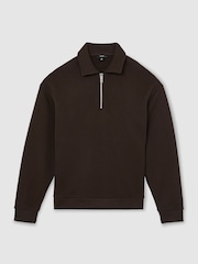 Czekoladowy brąz - Reiss Kurwin Cotton Heavyweight Half-Zip Sweatshirt - Obraz 2 z 6