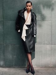 Reiss Black Neriah Leather Belted Midi Pencil Skirt - Image 1 of 8